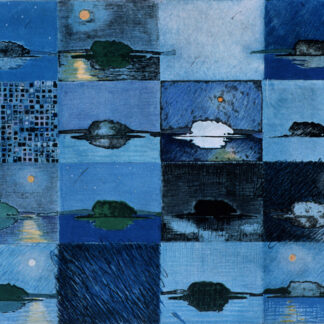 Ann Conrad, "Casco Bay At Night," solar intaglio, hand coloring on white Magnani Pescia