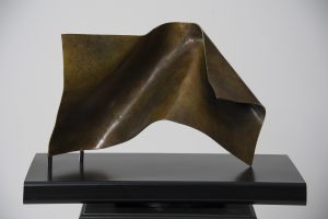 Joe Gitterman, "Folded Form 5," patinated bronze, black oak base