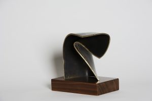 Joe Gitterman, "Movement 3," bronze, mirror polished, automobile paint highlights