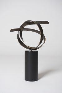 Joe Gitterman, "Poised 10," patinated bronze, black painted aluminum base