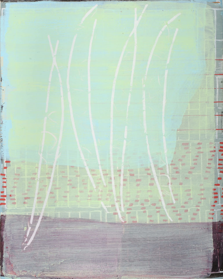 Laura Fayer, "Birch," acrylic, rice paper on canvas