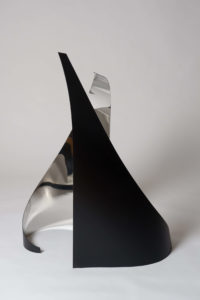 Joe Gitterman, "Duo 4," mirrored stainless steel, powder coating on non-mirrored side