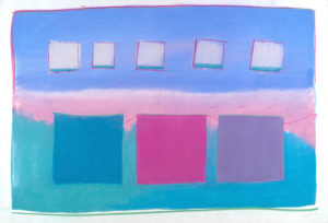 Zemma Mastin White, "Five Small Squares on Periwinkle Ground," pastel on paper