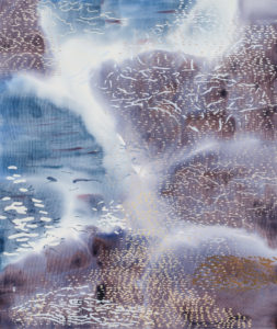 Laura Fayer, "In Space and Time," acrylic, rice paper on canvas