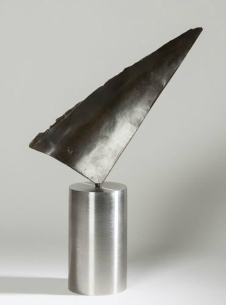 Joe Gitterman, "Leap 5," patinated bronze, polished stainless steel base