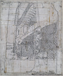 Eugene Brodsky, "Man Climbing Fence," ink on silk