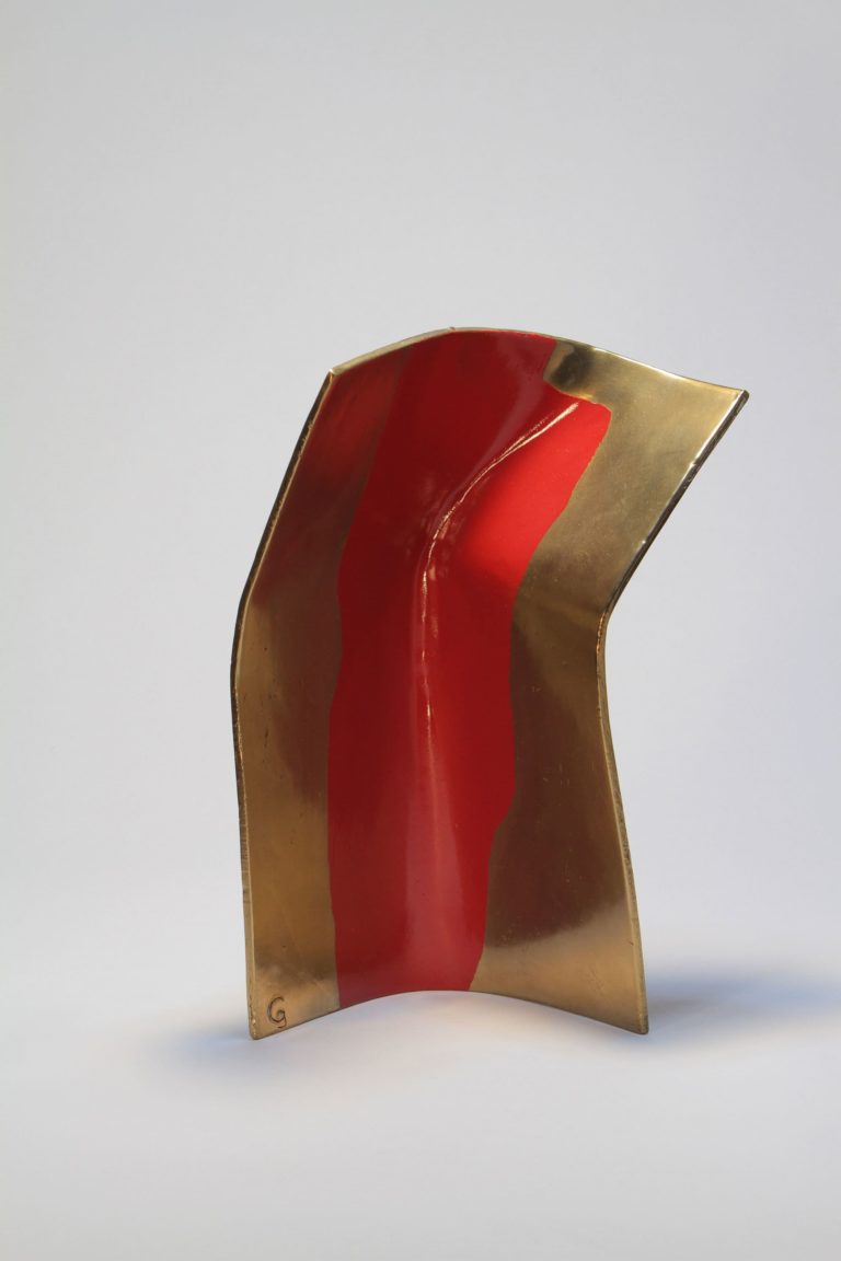 Joe Gitterman, "Movement 6", mirror polished bronze with automobile paint highlights