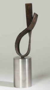 Joe Gitterman, "On Point 5", patinated bronze, polished stainless steel base