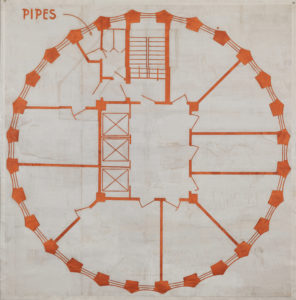 Eugene Brodsky, "Pipes White," ink, silk, mounted on paper