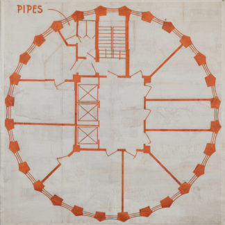 Eugene Brodsky, "Pipes White," ink, silk, mounted on paper