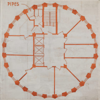 Eugene Brodsky, "Pipes White," ink, silk, mounted on paper