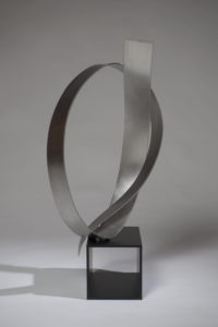 Joe Gitterman, "Poised 4," stainless steel, painted black metal base