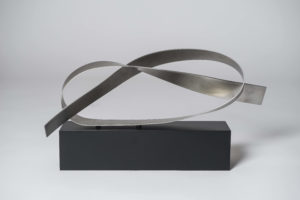 Joe Gitterman, "Poised 5," stainless steel, painted black metal base