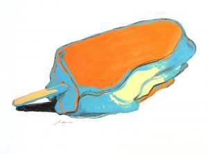 Geoffrey Moss, "Popsicle Series: Creamsicle Melting #2," oil stick, lithographic crayon on paper