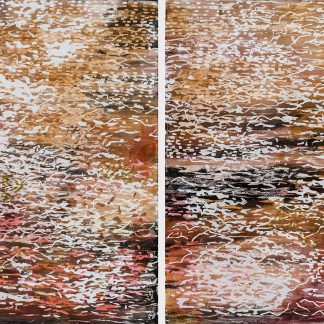 Laura Fayer, "Relativity," acrylic, Japanese paper on paper; diptych