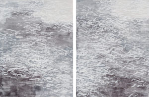 Laura Fayer, "The Shadow Project," acrylic, Japanese paper on paper; diptych