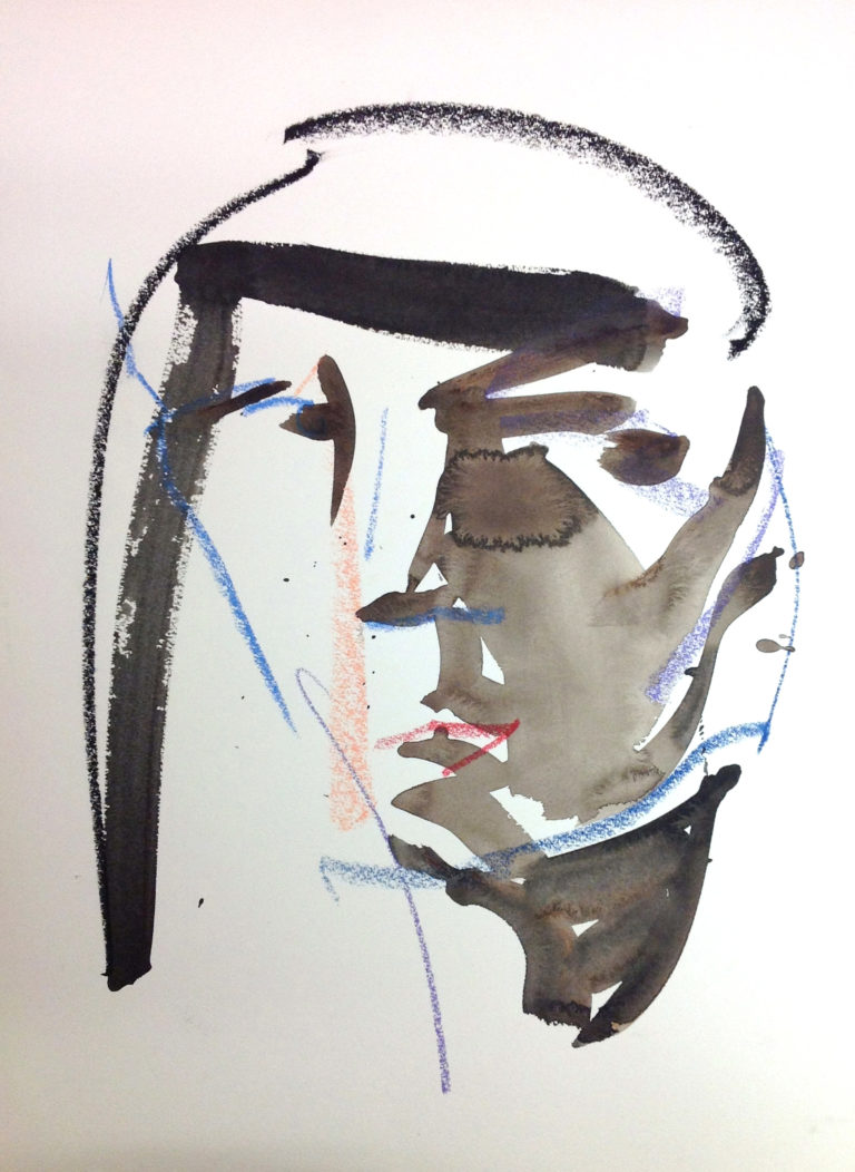 Thomas Libetti, "Untitled Portrait 3," watercolor, Caran D'Ache on watercolor paper