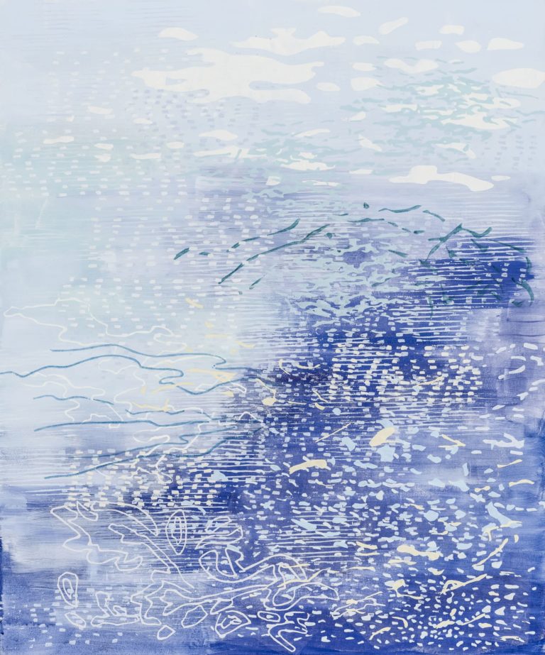 Laura Fayer, "Blue Magic," acrylic, Japanese paper on canvas