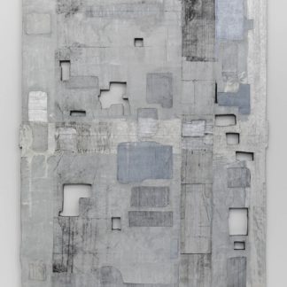 Eugene Brodsky, "Patches Fragment (Silver)," ink on silk, mounted on panel