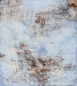 Laura Fayer, "Spatial Relations," acrylic, Japanese paper on canvas