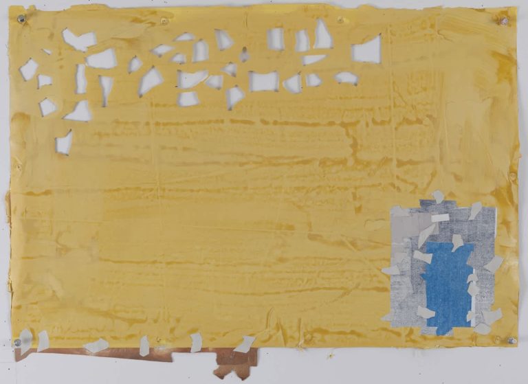 Eugene Brodsky, "Yellow with Holes," ink on silk