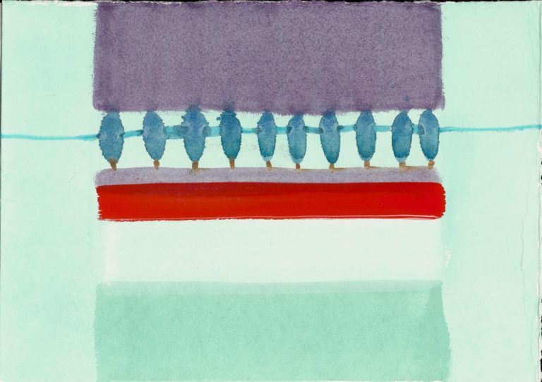 Cynthia Kirkwood, "Small Aqua No. 4: Beads," gouache on Fabriano Rosapina paper