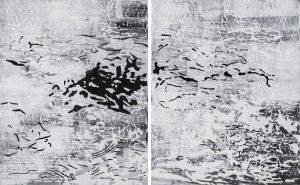 Laura Fayer, "Moon Creek," acrylic, japanese paper on canvas