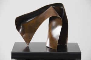 Joe Gitterman, "Folded Form 8," patinated bronze with black oak bas