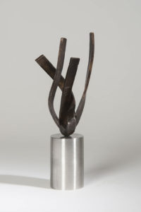 Joe Gitterman, "On Point 4", patinated bronze, polished stainless steel base