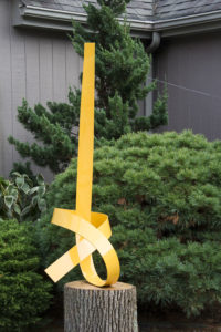 Joe Gitterman, "Poised 11 (Yellow)", stainless steel, painted