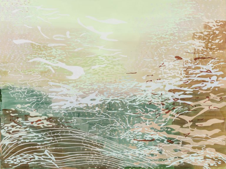  Laura Fayer, "Wisdom Cove," acrylic, japanese paper on canvas
