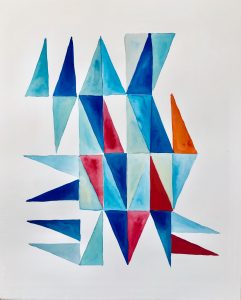 Bastienne Schmidt, "Blue Geometry 7," pigment, polymer paint on paper
