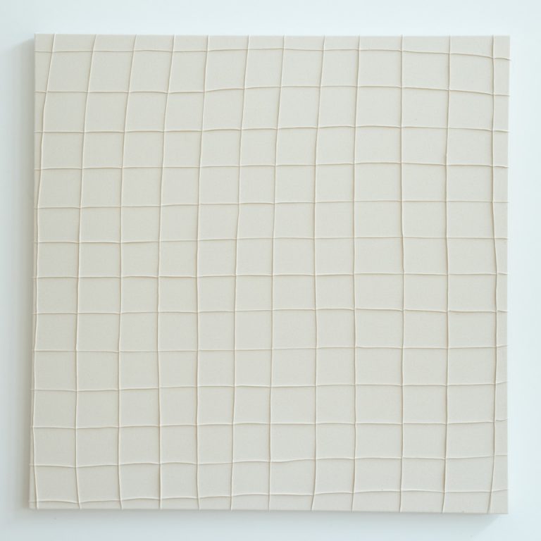Bastienne Schmidt, "Untitled 24, White Grids," sewn, cotton, stretched over canvas