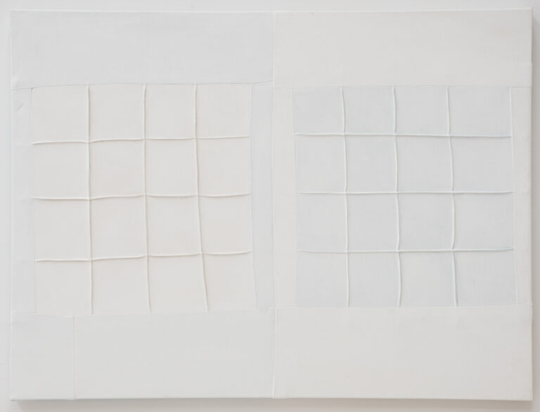 Bastienne Schmidt, "Untitled 51, White Grids," sewn, pigmented cotton, stretched over canvas