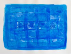 Bastienne Schmidt, "Blue Grids," polymer paint on paper