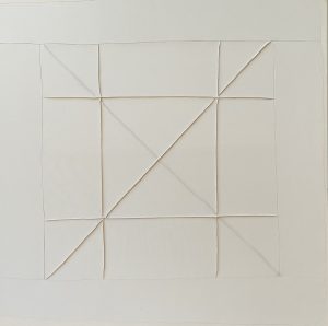 Bastienne Schmidt, "Untitled 55, White Grids," sewn, cotton, stretched over canvas