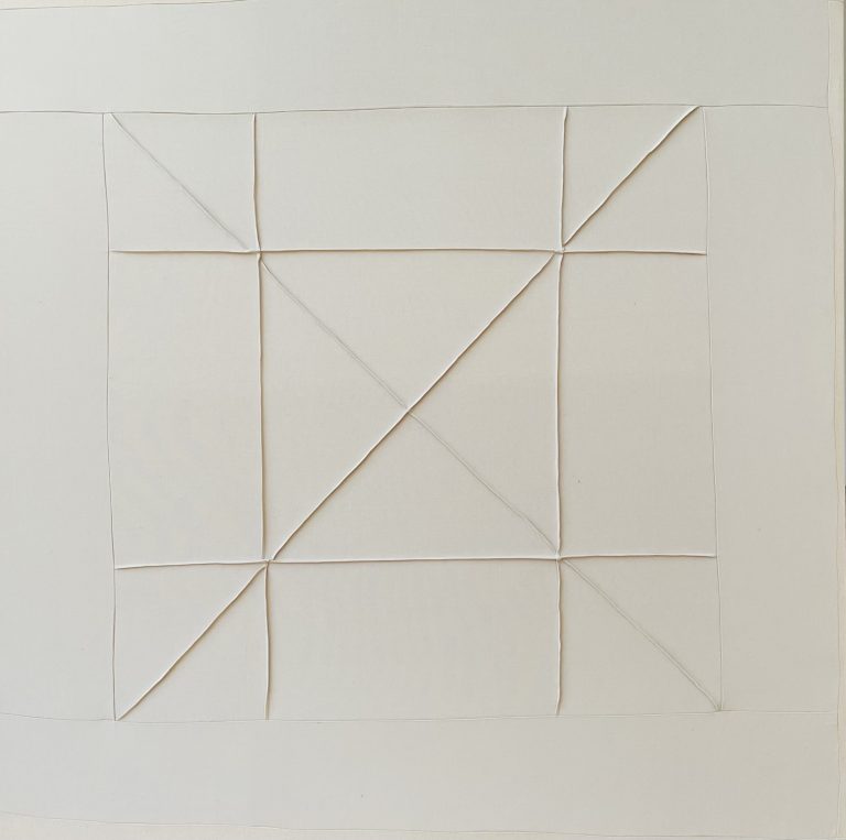 Bastienne Schmidt, "Untitled 55, White Grids," sewn, cotton, stretched over canvas