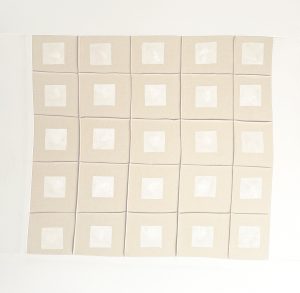 Bastienne Schmidt, "Untitled 54, White Grids," sewn, pigmented cotton, stretched over canvas