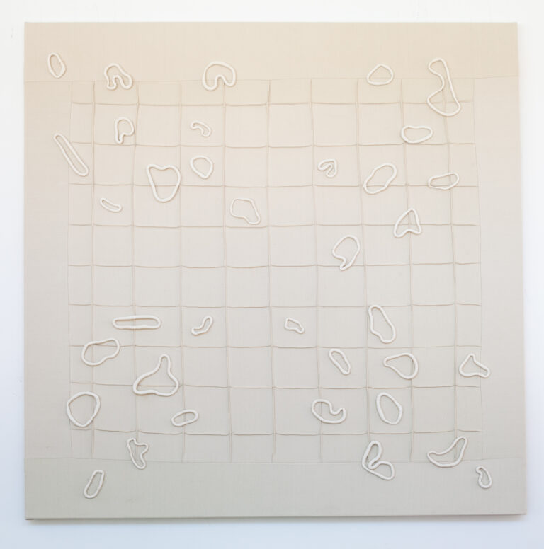 Bastienne Schmidt, "Floating Loop Grid," polymer clay on duck cotton fabric