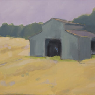 Sarah Benham, "Green Barn," oil on canvas