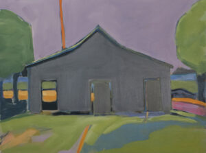 Sarah Benham, "Grey Barn," oil on canvas