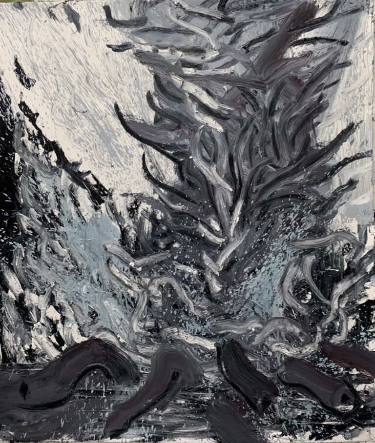 Ethan Kolwaite, "Fire," oil on paper