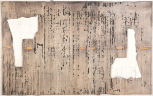 Eugene Brodsky, "Two Holes," ink, acrylic, silk on wood