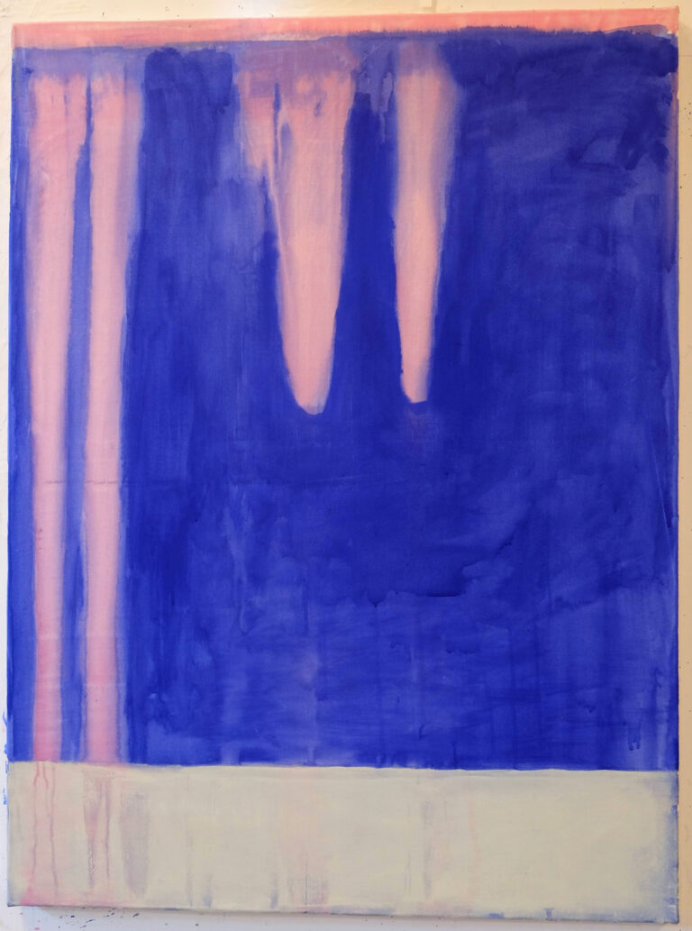 Eugene Brodsky, "Waterfall," paint, silk on panel