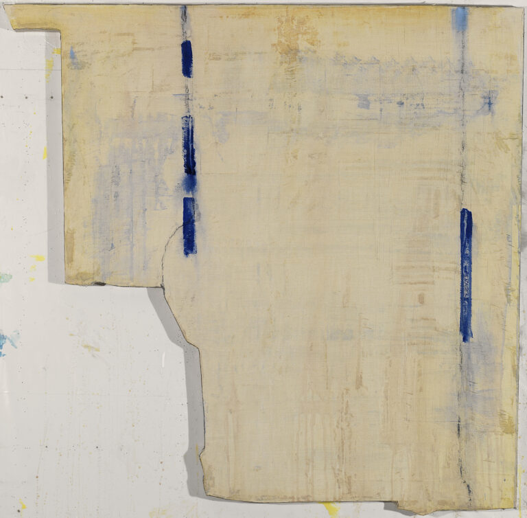 Eugene Brodsky, "Vertical Blue Shaped," ink, acrylic, silk on wood