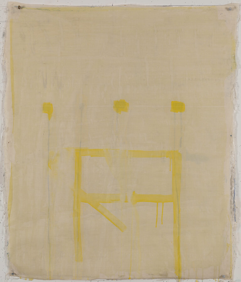 Eugene Brodsky, "Yellow Dots and Shape," ink on silk