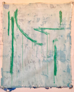 Eugene Brodsky, "Green Lines," ink on silk