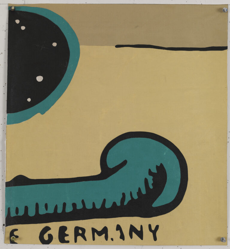Eugene Brodsky, "Germany," ink, graphite on collaged silk