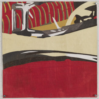 Eugene Brodsky, "Red and Cream," ink, graphite on collaged silk