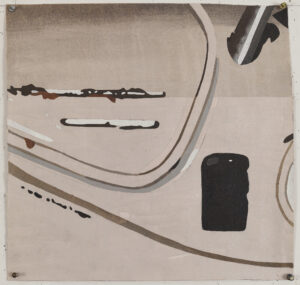 Eugene Brodsky, "Tin Car," ink, graphite on collaged silk